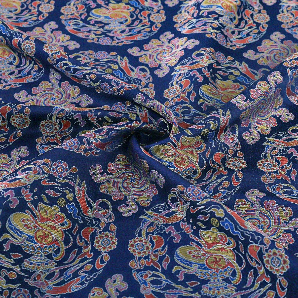 59"W Chinese Zodiac Silk Brocade Fabric: Rose Red Emperor Robe Material