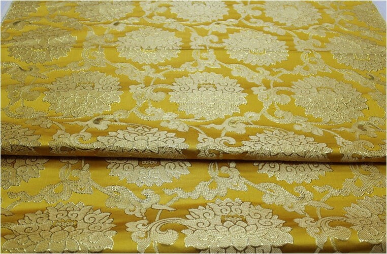 Lotus Flower Silk Brocade Fabric: Retro Chinese Decor (29.5"W)