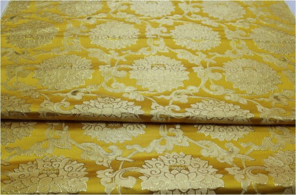 Lotus Flower Silk Brocade Fabric: Retro Chinese Decor (29.5"W)