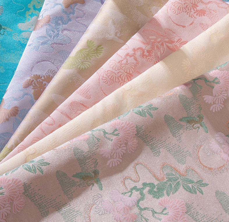 Crane Brocade Fabric: 59"W Rayon Cotton Blend for Cheongsam, Costume, Decor