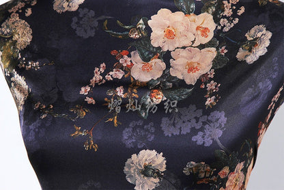 Peony Floral Silk Damask Fabric - 59"W Digital Print