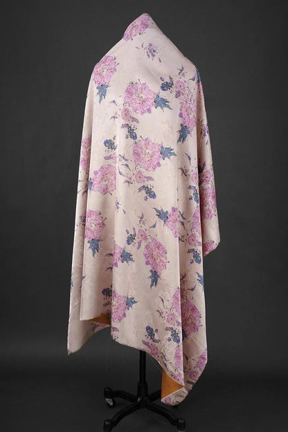 Peony Tea Silk Satin Fabric: Purple Pink Floral Print, 55"W