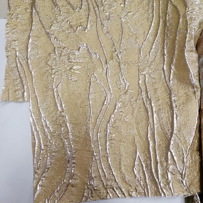 Green Jacquard Fabric with Gold Thread: Deer & Floral Design, 55" Wide