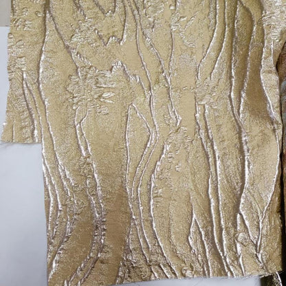 Green Jacquard Fabric with Gold Thread: Deer & Floral Design, 55" Wide