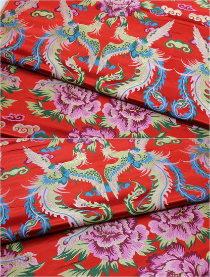 Tissu brocart de soie Red Phoenix : Matière traditionnelle pour robes de mariée
