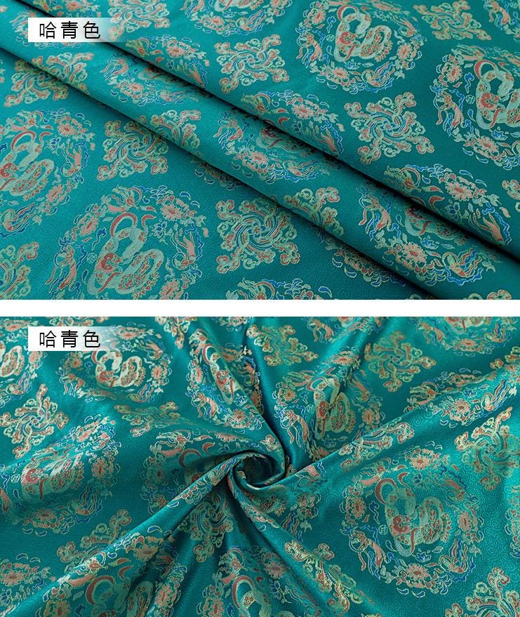 Teal Brocade Fabric: 59"W Rayon Blend, Square Pattern