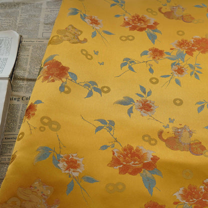 Gold Thread Brocade Fabric: Mongolian Tibetan Style, 55" Wide