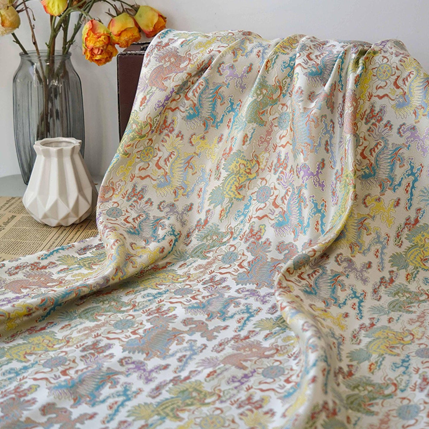 Kirin & Cloud Jacquard Brocade Fabric: Costume, Upholstery, Decor - 66��ï¿