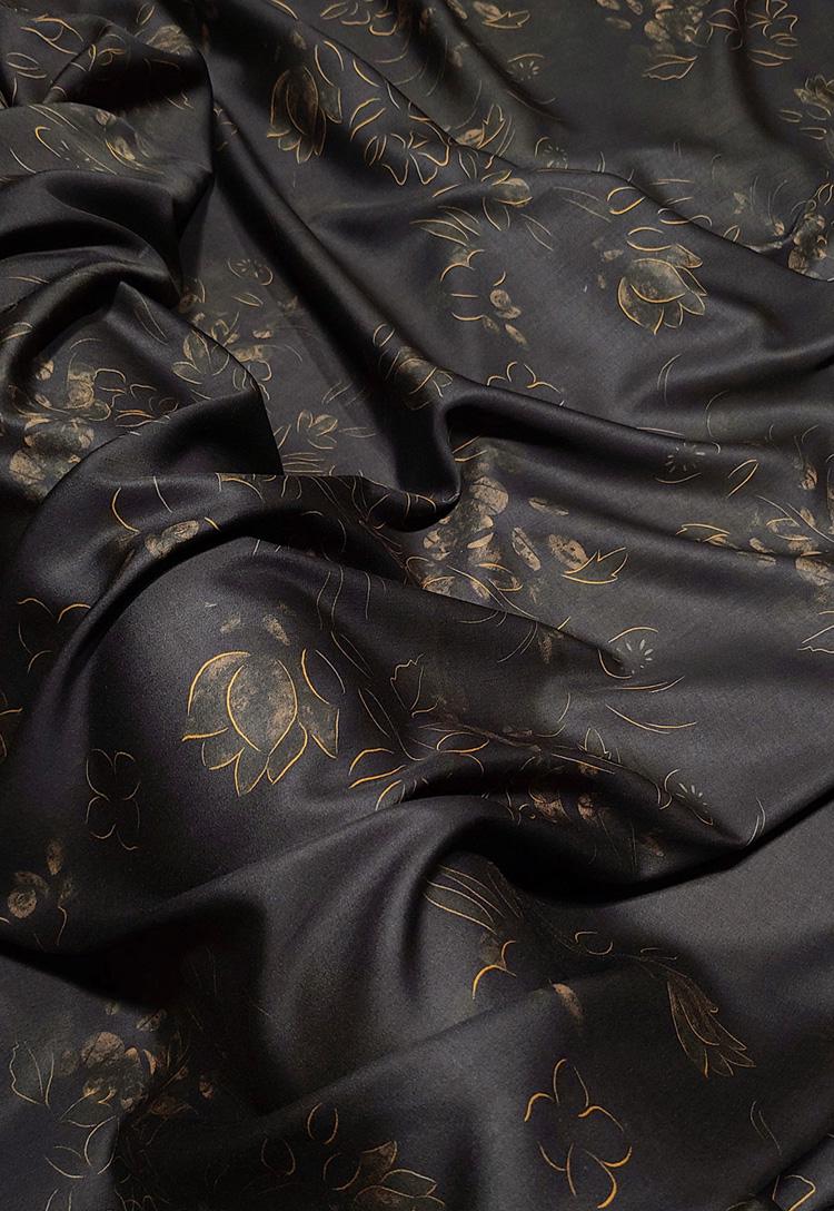 Chinese Ink Painting Cotton Fabric: Floral Drapery, Costume Sewing (55"W)