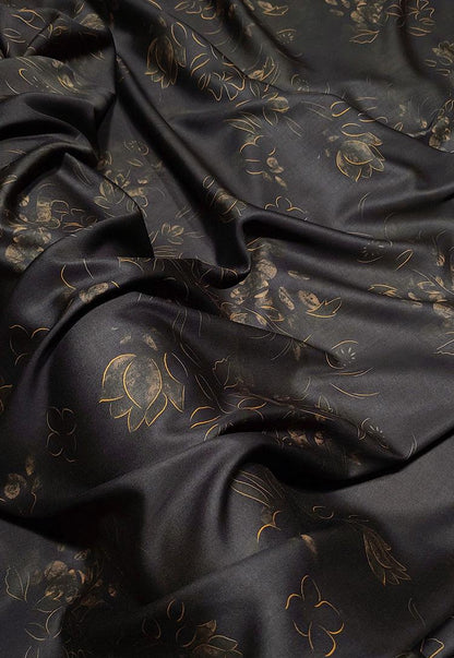 Chinese Ink Painting Cotton Fabric: Floral Drapery, Costume Sewing (55"W)