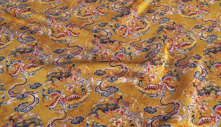 Auspicious Clouds & Butterflies Satin Fabric: 59"W Gambiered Canton Gauze