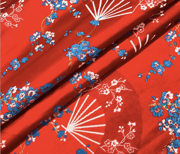 Tissu brocart à fleurs de prunier rouge : Matériel de couture pour cheongsam qipao