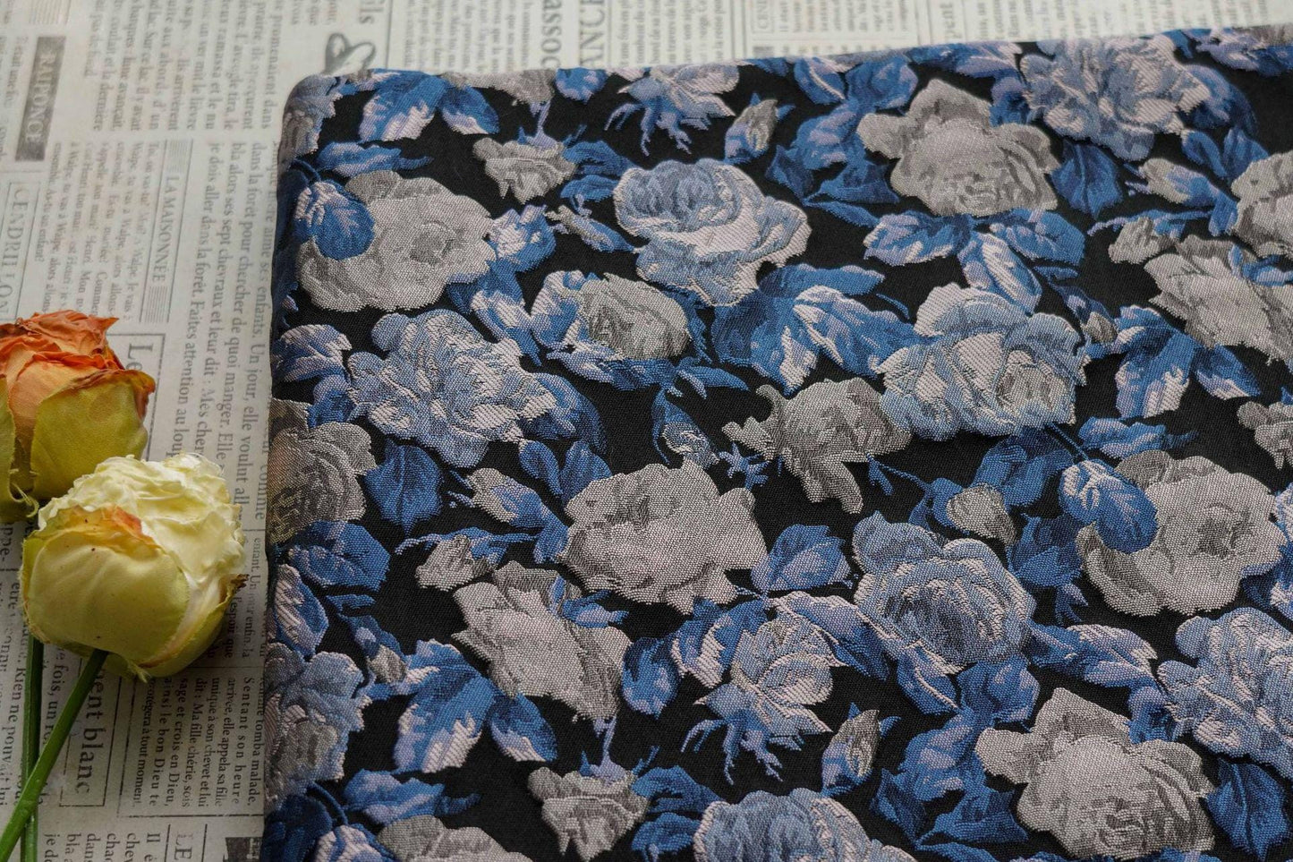 Vintage Rose Jacquard Fabric: Embossed 3D Floral Brocade, 57" Wide