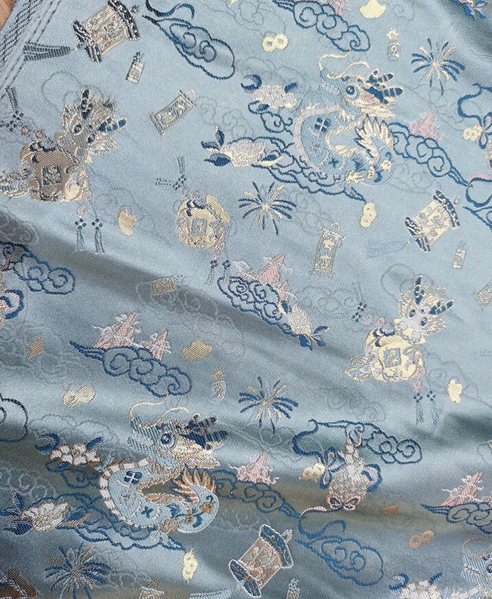Vintage Jacquard Fabric: Gold Thread Butterfly Flower Upholstery - 57"W