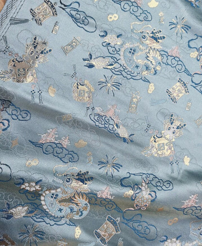 Vintage Jacquard Fabric: Gold Thread Butterfly Flower Upholstery - 57"W