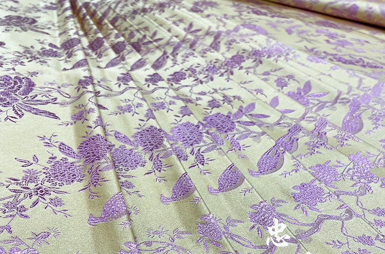 Red Brocade Fabric: Bird Peony Jacquard, Cheongsam Sewing Material (29.5" W)