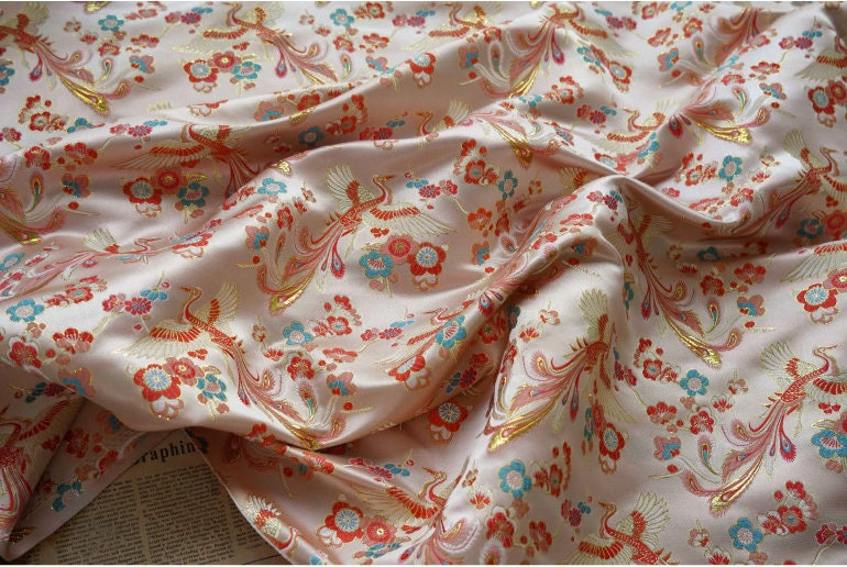 Phoenix Bird Brocade Fabric: 60"W Jacquard Satin, Home Decor Sewing Fabric
