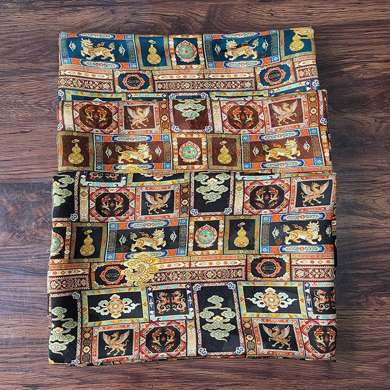 Dunhuang Style Silk Chiffon Fabric ��� Oriental Jacquard Texti" Wide