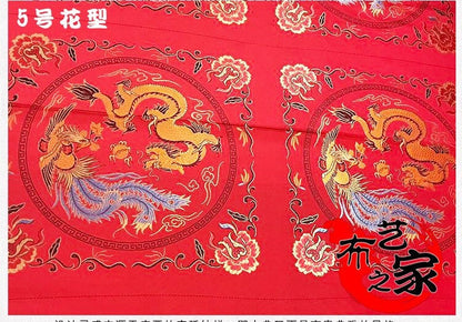 Auspicious Chinese Brocade Fabric: Multi-Color Quilting, Home Decor (48x48cm)