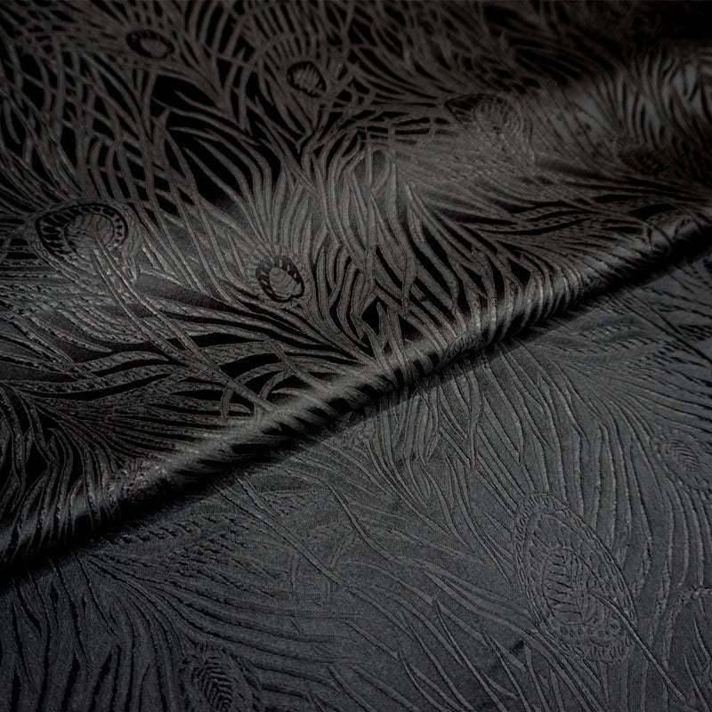 Black Peacock Brocade Fabric: Silk Rayon Jacquard, 29"W