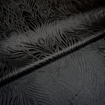 Black Peacock Brocade Fabric: Silk Rayon Jacquard, 29"W
