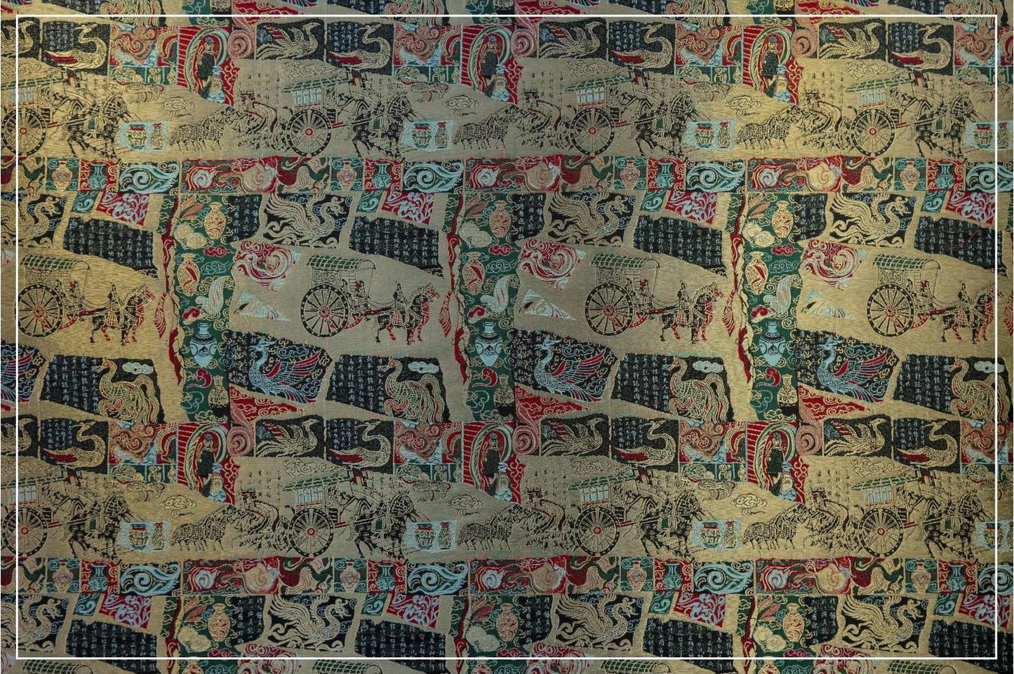 Gold Thread Song Brocade Jacquard Fabric, Tibetan Style, 59" Wide