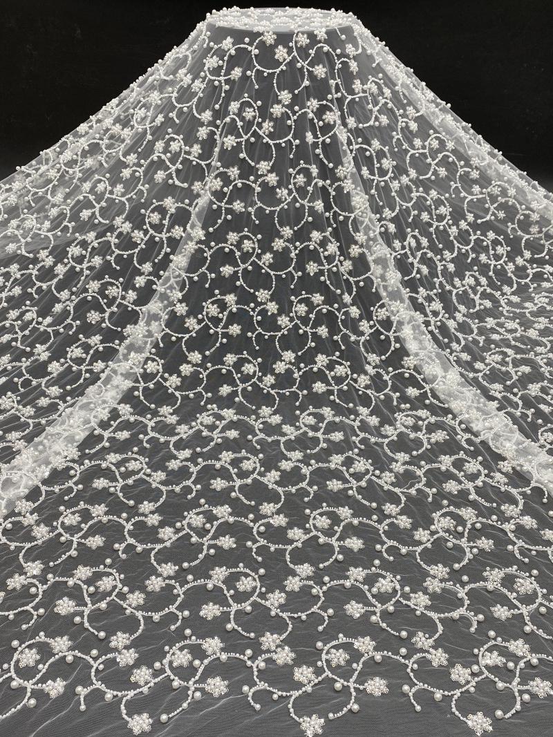 High-End Beaded & Sequin Fabric ��� 4/6/8mm Pearl Embroidery, Wedding Dress, Bridal Gown Material, Prom Dress, Luxury Fashion Fabr"Wide