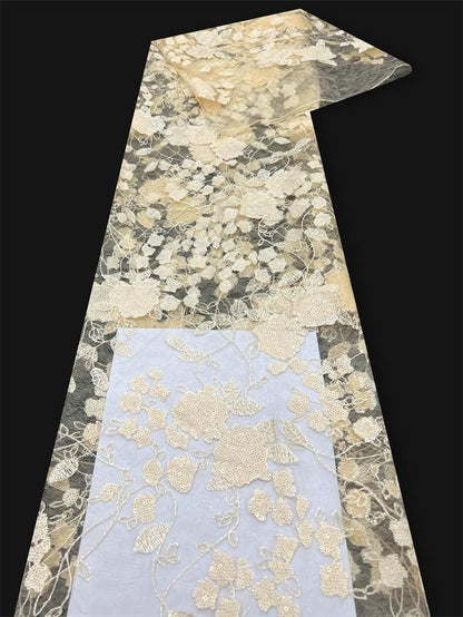 Peony Lace Tulle Fabric: Sequin Embroidery, DIY Wedding Gown Material