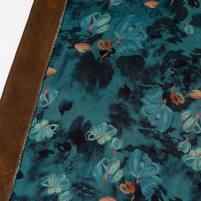 Tissu satin de soie bleu paon, couleur thé : 150 cm de large, pour ameublement, costumes et rideaux