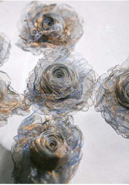 Blue & Gold Flower Corsage: Handmade Retro Clothing Design Accessory