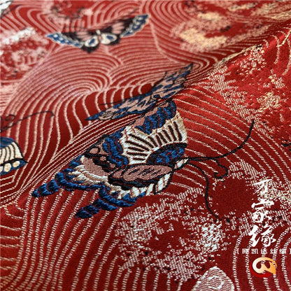 29.5"W Pure natural silk brocade, Butterfly Traditional Wedding Brocade, Jacquard mulberry silk Damask fabric, Upholstery, Decor, Costume