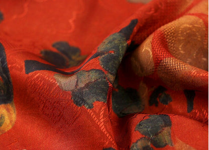 Tissu satiné rouge à imprimé floral - 150 cm de large