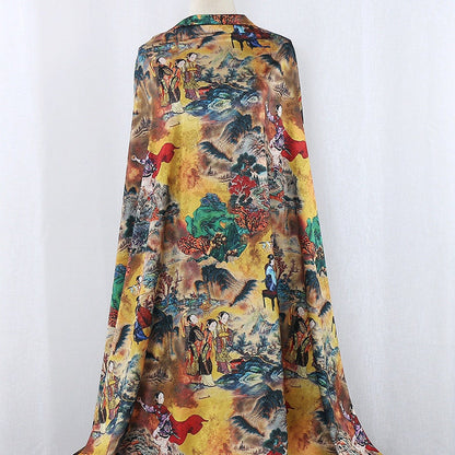 Ancient Ladies Tea Silk Satin Fabric: Digital Print, 59"W