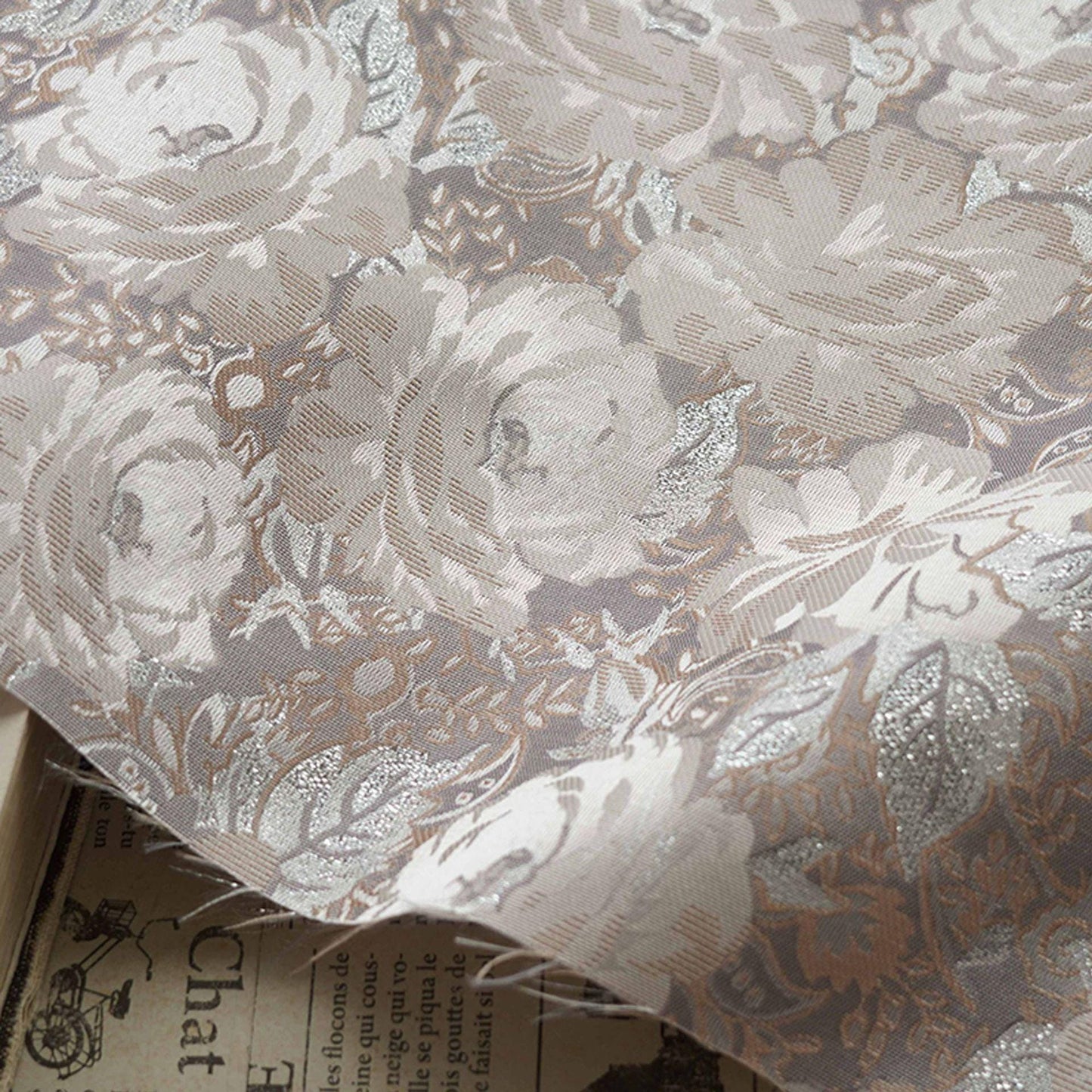 Embroidered Jacquard Fabric: Silver Thread Floral Design, Upholstery & Costume - By the Meter