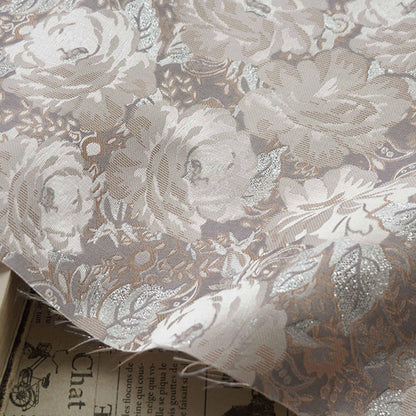 Embroidered Jacquard Fabric: Silver Thread Floral Design, Upholstery & Costume - By the Meter