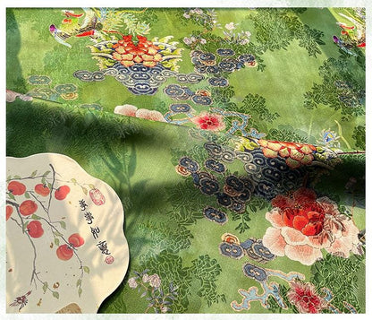Rayon Silk Jacquard Xiangyun Fabric ��� Handmade Bisha Cuiyu Traditional Chinese Textile for Dress, Qipao, Craft, Sewi"W