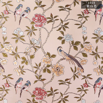 Jacquard Satin Fabric: Chinese Birds & Tree Print, 59" Wide