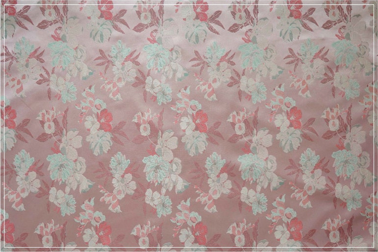 Light Pink Hibiscus Brocade Satin Fabric: 66" Wide Chinese Style