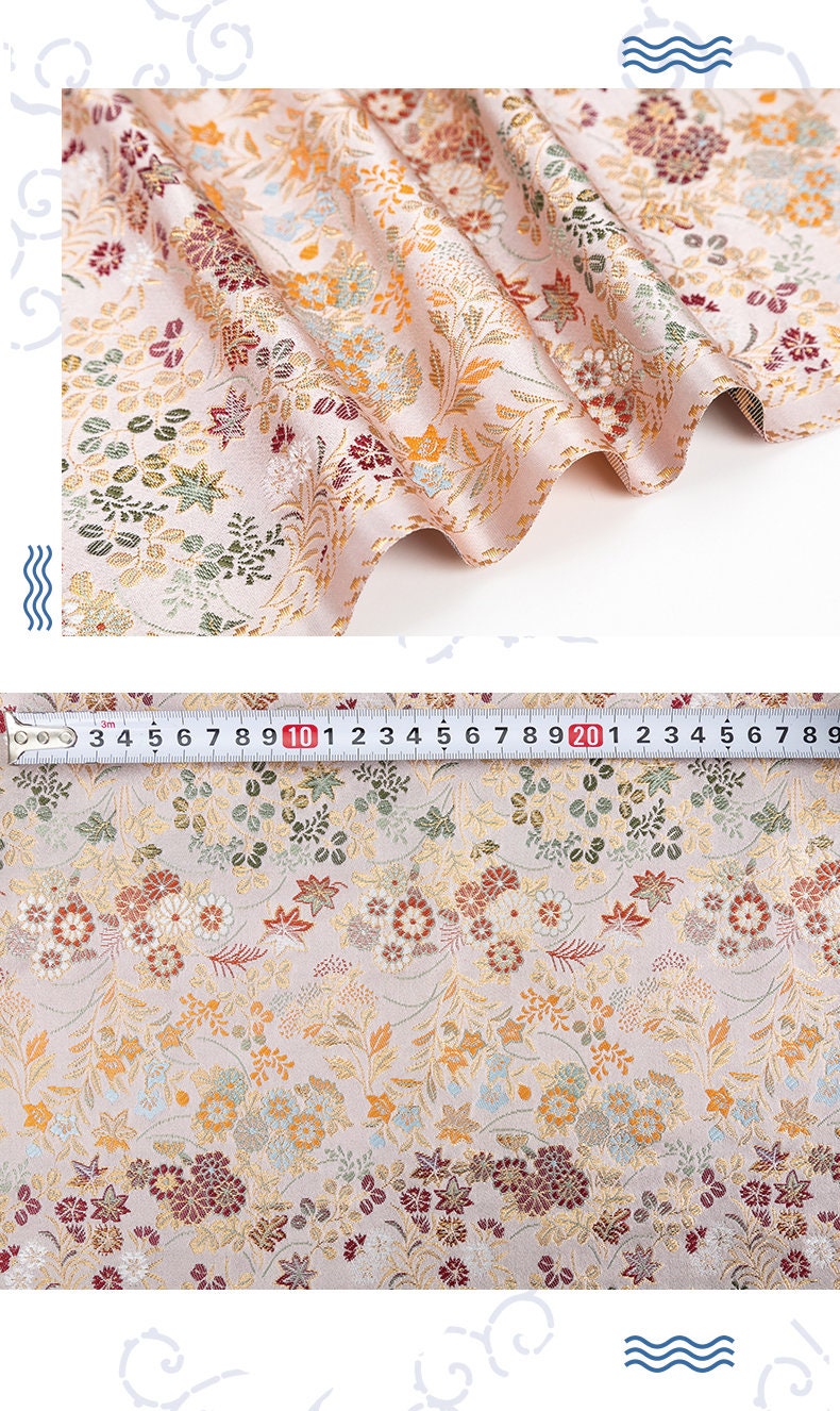 Japanese Silk Brocade Fabric: Daisy Floral Design, Wedding Fabric By The Meter