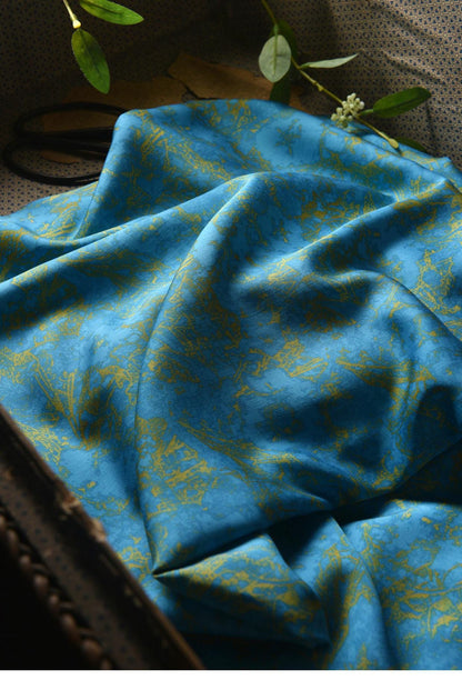 Azure Peacock Blue Cotton Sateen Fabric: 55" Wide, Drapery, Costume