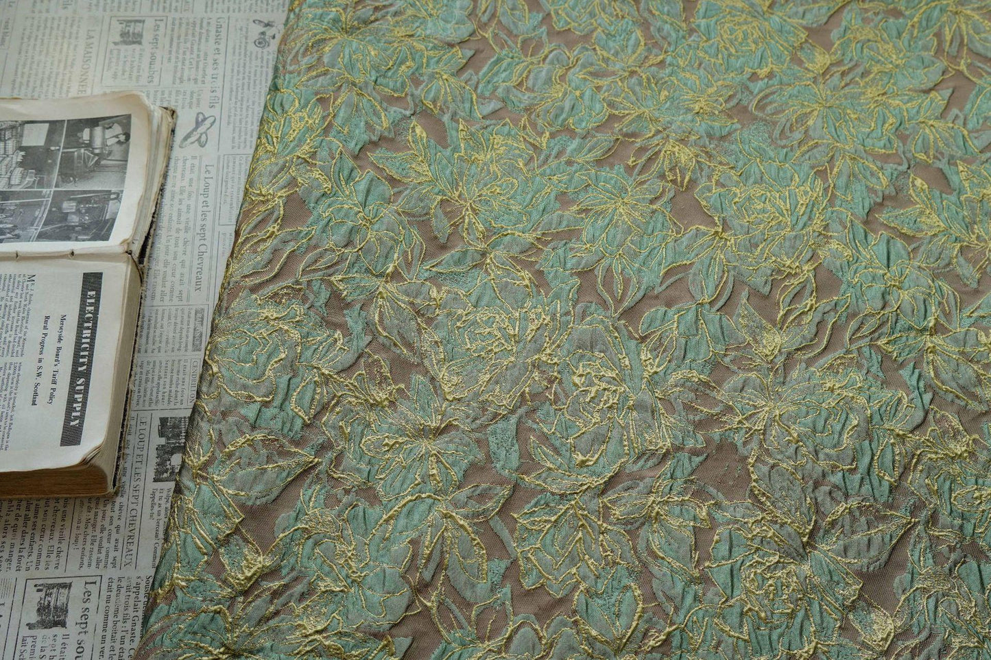 Embossed Floral Jacquard Fabric ��� Gold Thre" Wide