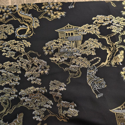 Gold Woven Tiger Jacquard Fabric with Dragon Ox Elements ��� Fashion & Decor Texti"Wide