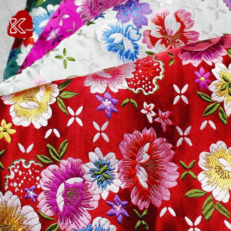 Tissu brocart à motif de pivoines : style chinois, largeur 75 cm