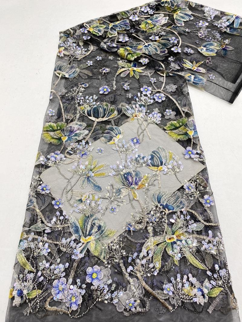 Sequin Floral Embroidery Lace Fabric, 50"W Wedding Dress Material