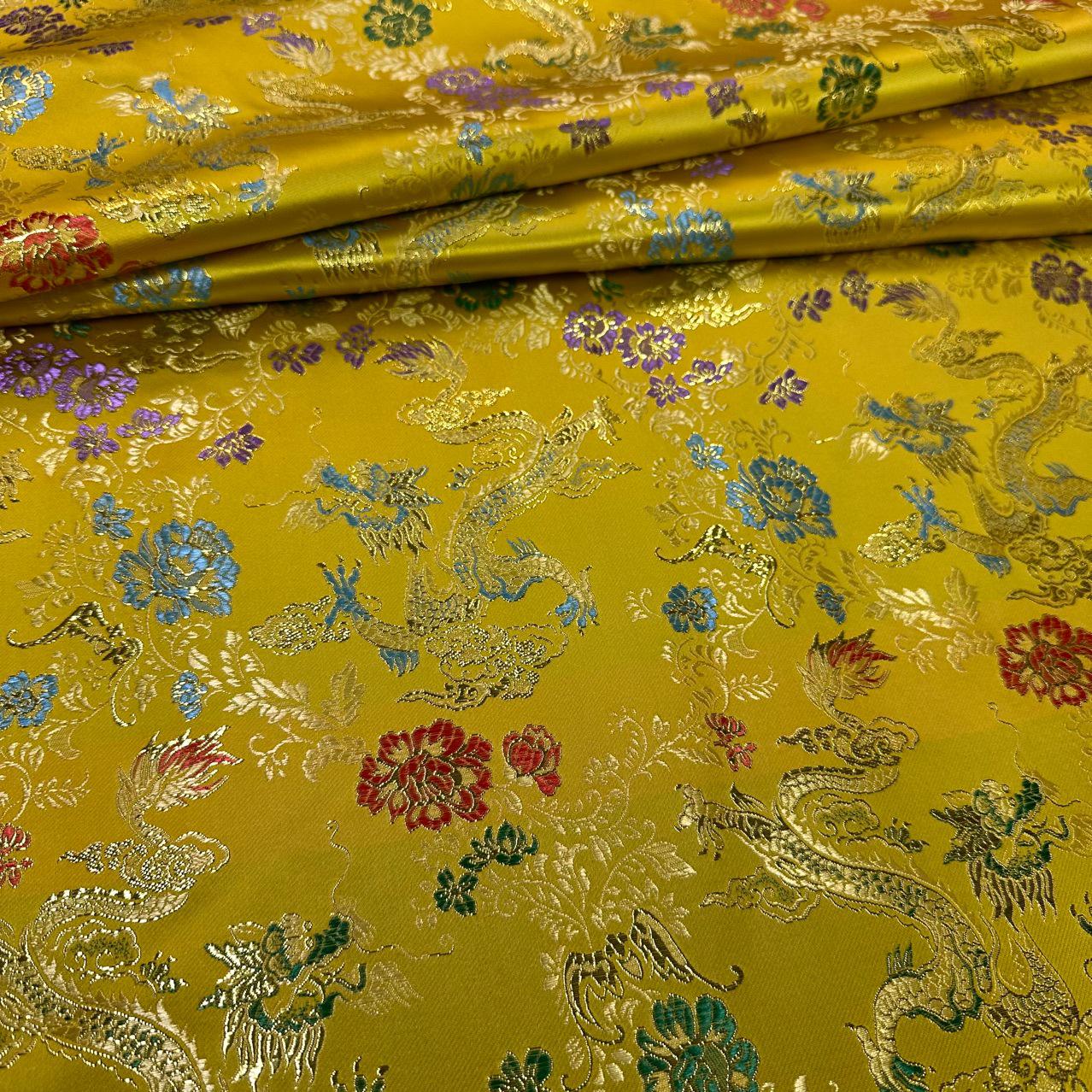 Gold Dragon Silk Brocade Fabric: Wedding Damask, Costume, Decor