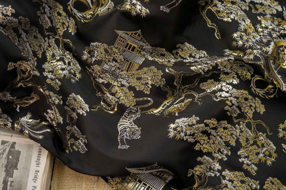 Gold Thread Jacquard Fabric: 3D Embossed Woven Material, 63"W