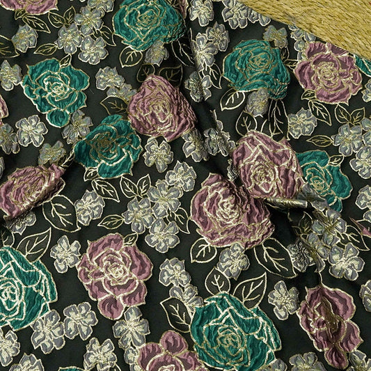 Tissu jacquard à motif floral : texture peinture à l'huile 3D, largeur 142 cm (56 po) - Vendu au mètre