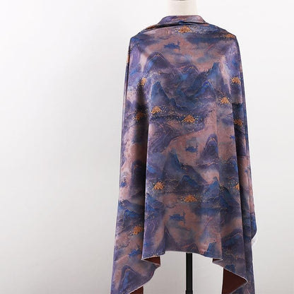 Ancient Painting Tea Silk Satin Fabric: 59"W Digital Print Drapery
