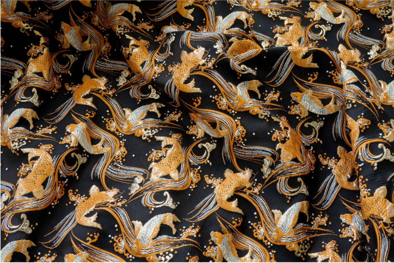 Nishijin Japanese Kinran Fabric: 3D Fish Jacquard Brocade (54" Width)