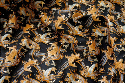 Nishijin Japanese Kinran Fabric: 3D Fish Jacquard Brocade (54" Width)